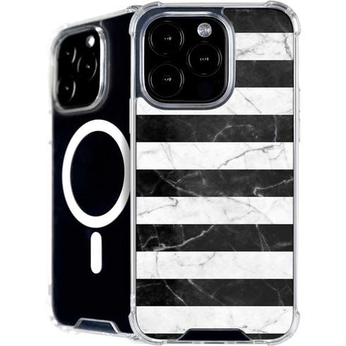 Black and White Striped Marble iPhone 16 Pro MagSafe Case